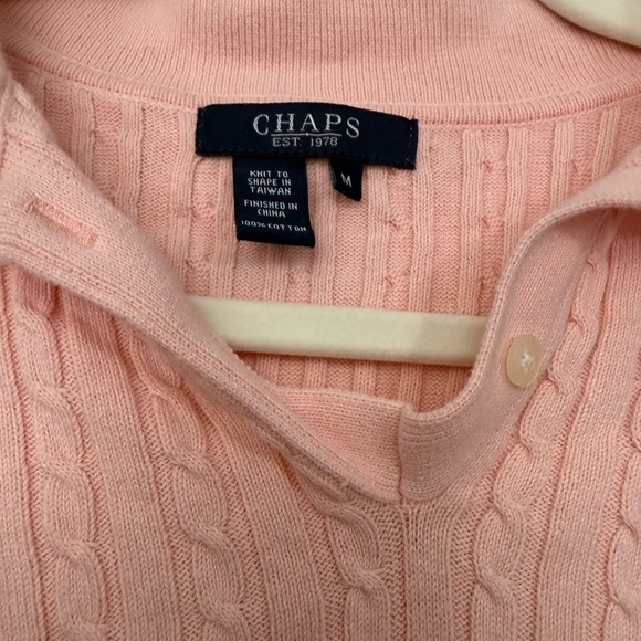 Chaps Light Pink V-Neck Cable Knit Sweater - Picture 3 of 6